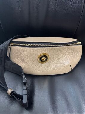 Versace Taupe Leather Medusa Belt Bag